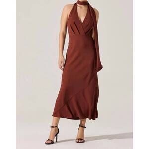 NEW ASTR hilaire halter midi dress in rust brown